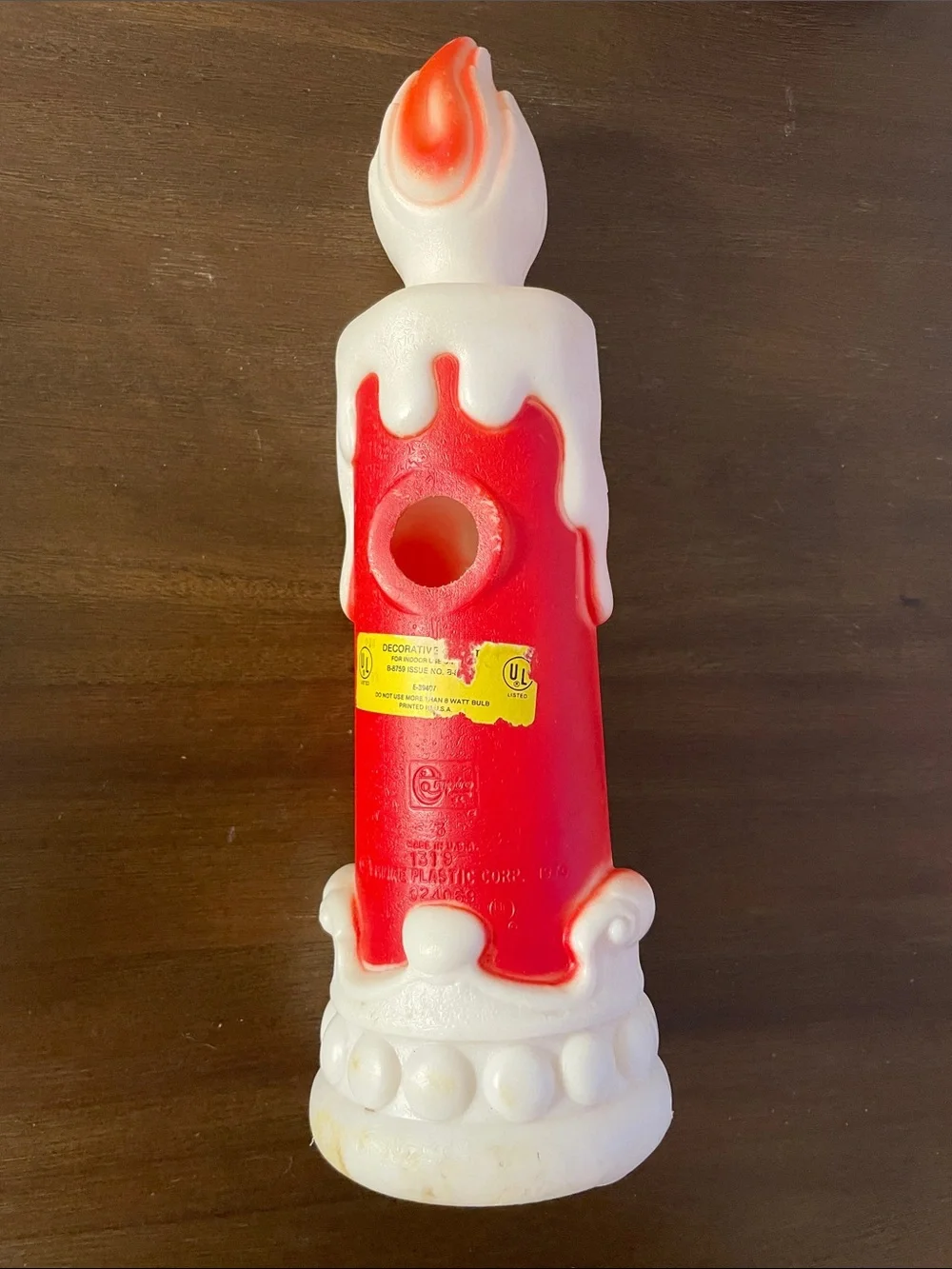 13” 1970 Red and White Noel Blow Mold Decorative Candle Accent (no light or cord